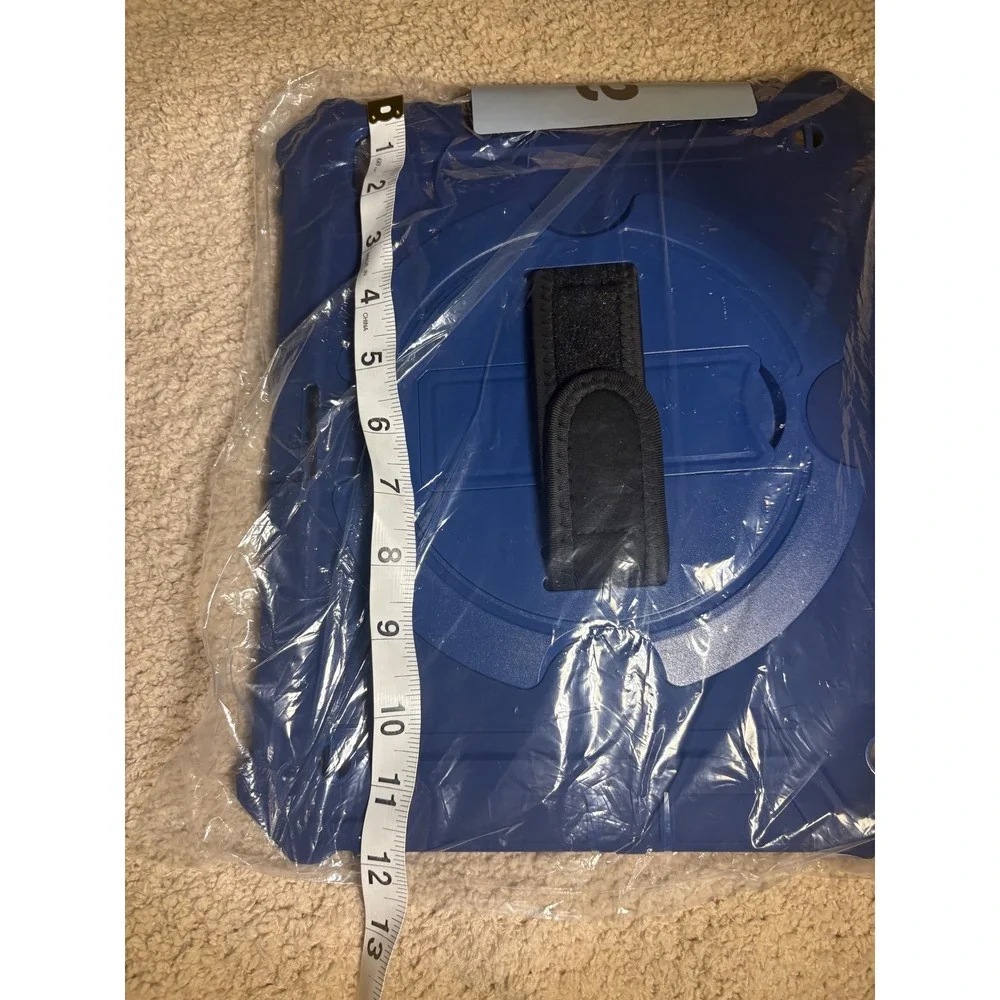 Ipad 16 Blue Rugged Tablet Case with 360 Rotating Hand Strap and Kickstand 12x10